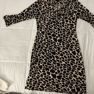 Carole brown and Cream Animal-Print Long Sleeve Dress